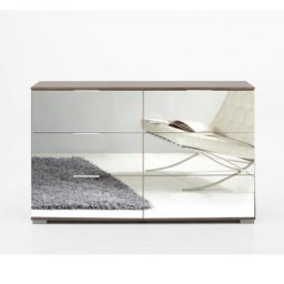 Commode ENSSE 6 tiroirs 130cm chêne châtaigne et miroir