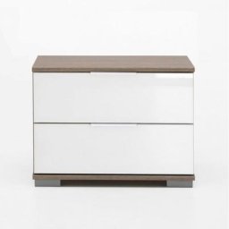 Chevet ENSSE chêne et verre blanc 2 tiroirs