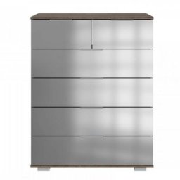 Commode ENSSE 6 tiroirs chêne châtaigne rechampis miroir