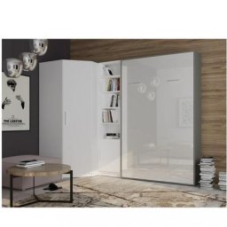 Lit escamotable d'angle SMART-V2 140*200 cm, gris graphite mat / façade gloss blanc brillant