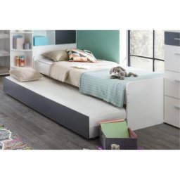 Lit gigogne VOLVERINE blanc rechampis anthracite 90 x 200 cm