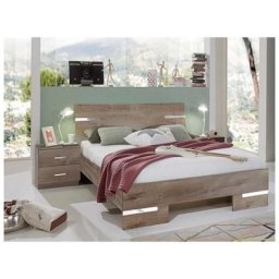 Lit CARAMELLA 140 x 190 cm décor chêne châtaigne rechampis décor chrome brillant