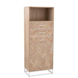 Commode MOUNIE 3 tiroirs Motifs chevron naturel clair / Pieds métal blanc