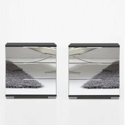 Paire de chevet ENSSE graphite et miroir 3 tiroirs