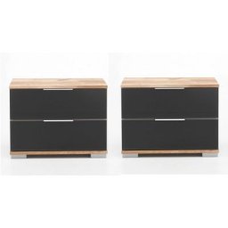 Paire de chevet ENSSE chêne poutre et verre gris 2 tiroirs