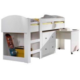 Lit compact bureau DORY finition coloris blanc couchage 90/200 cm