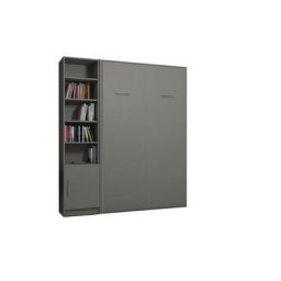 Composition armoire lit escamotable SMART-V2 gris mat Couchage 160 x 200 cm colonne bibliothèque
