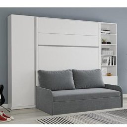 Composition lit escamotable 160 blanc mat BERMUDES SOFA canapé microfibre gris 2 colonnes