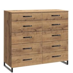 Commode 10 tiroirs style industriel PORTLAND chêne poutre métal