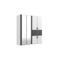 Armoire HARTAN décor blanc et gris 1 miroir 2 tringle