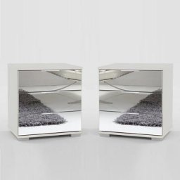 Paire de chevet ENSSE blanc et miroir 3 tiroirs