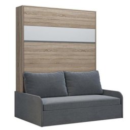 Armoire lit escamotable BERMUDES SOFA chêne bandeau blanc canapé gris 160*200 cm