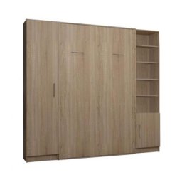 Composition armoire lit escamotable SMART-V2 chêne naturel Couchage 160 x 200 cm colonne armoire et bibliothèque