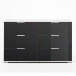 Commode ENSSE 6 tiroirs 130cm blanc et verre gris