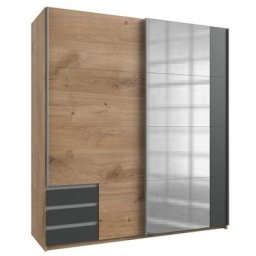 Armoire de rangement EDONA 179 cm portes coulissantes miroir chêne poutre / graphite