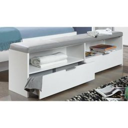 Banc-Coffre de lit VIRONI 2 tiroirs 2 casiers blanc et béton