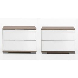 Paire de chevet ENSSE chêne et verre blanc 2 tiroirs