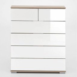 Commode ENSSE 6 tiroirs chêne rechampis verre blanc