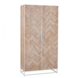 Armoire MOUNIE 2 portes Motifs chevron naturel clair / Pieds métal blanc