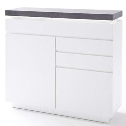 Commode ATLANTIC CITY 3 tiroirs 2 portes blanc laqué mat avec plateau imitation béton