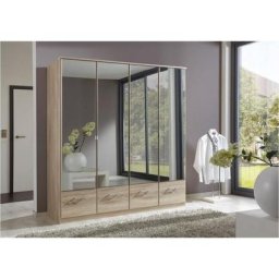 Armoire penderie DINGLE 4 portes miroirs 4 tiroirs largeur 179 chêne