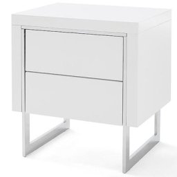 Chevet COPENHAGUE laqué blanc brillant piétement métal chromé 2 tiroirs