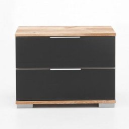 Chevet ENSSE chêne poutre et verre gris 2 tiroirs