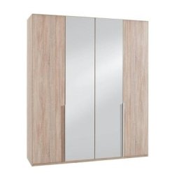 Armoire 4 portes 2 miroirs WILMA 180 cm chêne naturel