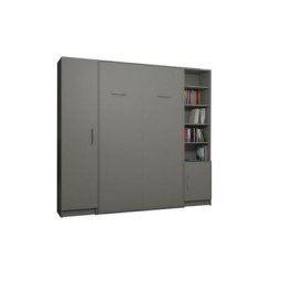 Composition armoire lit escamotable SMART-V2 gris mat Couchage 160 x 200 cm colonne armoire et bibliothèque