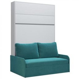 Armoire lit escamotable BERMUDES SOFA blanc bandeau canapé bleu 140*200 cm