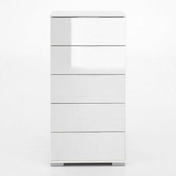 Commode ENSSE 5 tiroirs blanc et verre blanc