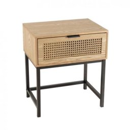 Chevet MARCI 1 tiroir cannage naturel / métal noir