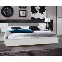 Lit design ANGELA avec éclairage 180 x 200 cm blanc rechampis béton gris clair