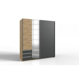 Armoire AURINA décor graphite chêne artisan 1 miroir 1 tringle 3 tiroirs