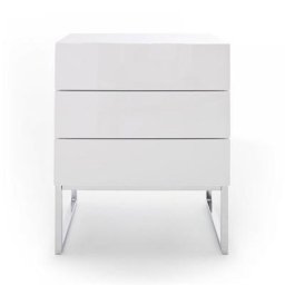 Chevet NOVO laqué blanc brillant pieds chromés 3 tiroirs