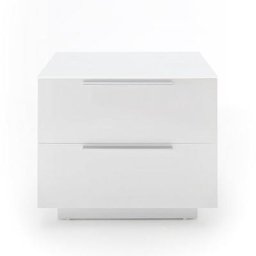 Chevet NOVO laqué blanc brillant plateau verre blanc 2 tiroirs