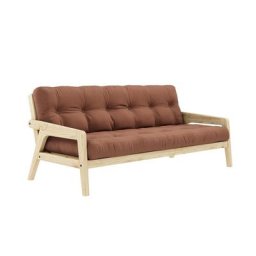 Canapé convertible futon GRAB pin naturel coloris brun argile couchage 130 cm.