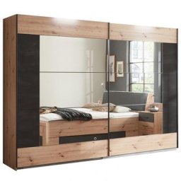 Armoire coulissante BURNABY design 270 cm chêne portes miroir décor graphite