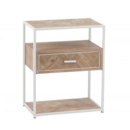 Table de chevet MOUNIE 1 tiroir Motifs chevron naturel clair / Pieds métal blanc
