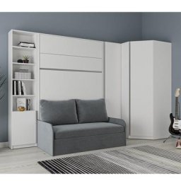Composition angle lit escamotable 140 blanc mat BERMUDES SOFA canapé microfibre gris