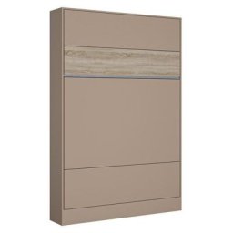 Armoire lit escamotable BERMUDES structure taupe bandeau chêne 140*200 cm