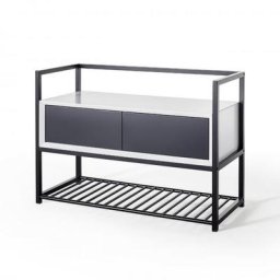 Commode Banc KOUROU blanc et noir laqué mat 2 tiroirs piétement en métal noir