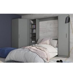 Composition armoire lit escamotable SMART-V2 gris mat Couchage 140 x 200 cm 2 colonnes rangements + angle