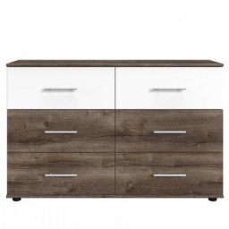Commode EVA 4 tiroirs chêne châtaigne 2 tiroirs blanc mat