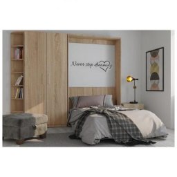 Composition armoire lit escamotable SMART-V2 chêne naturel Couchage 160 x 200 cm armoire 2 portes et terminal arrondi