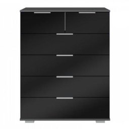 Commode ENSSE 6 tiroirs graphite rechampis verre noir