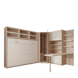 Composition armoire lit transversale SKYROS 140 X 200 cm avec rangements et bureau intégré