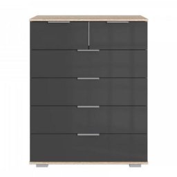 Commode ENSSE 6 tiroirs chêne rechampis verre gris