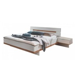 Cadre de lit chevet GIRBO 160 x 200 cm blanc et chêne artisan