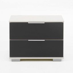 Chevet ENSSE blanc et verre gris 2 tiroirs